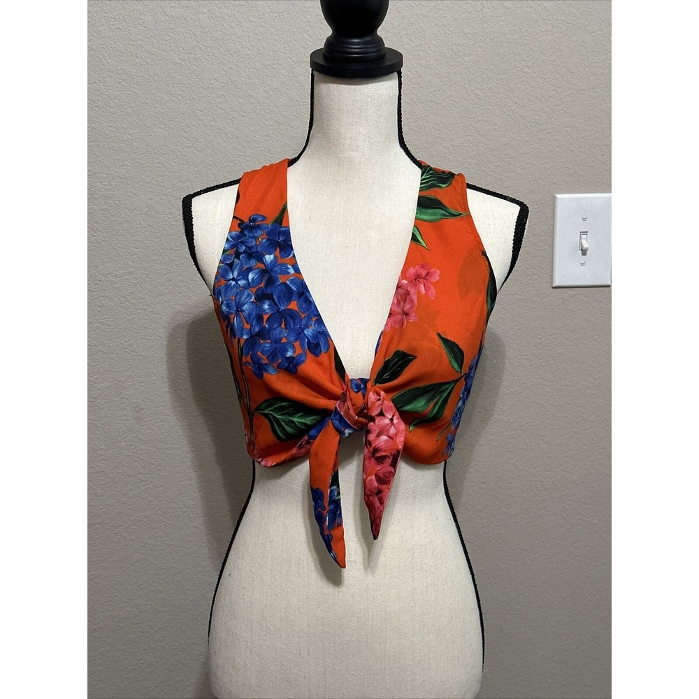 Show Me Your MuMu Orange Floral Tie-Front Crop Top